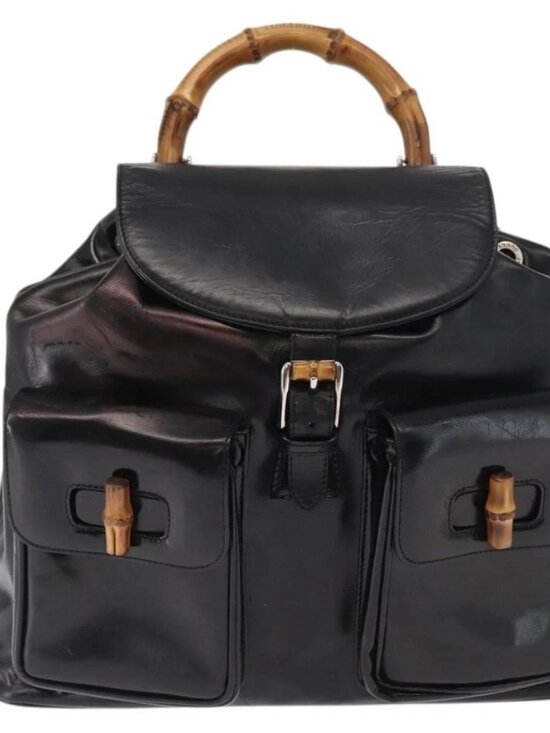 GUCCI Bamboo Backpack Enamel Black Silver 003 2058 0016 Auth 158076 main image 11